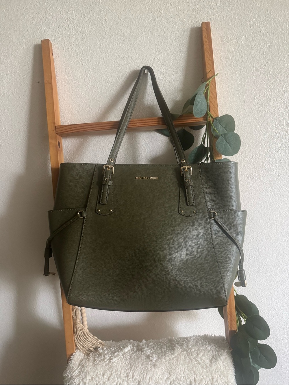 MICHAEL KORS Olive Green Saffiano Leather Tote